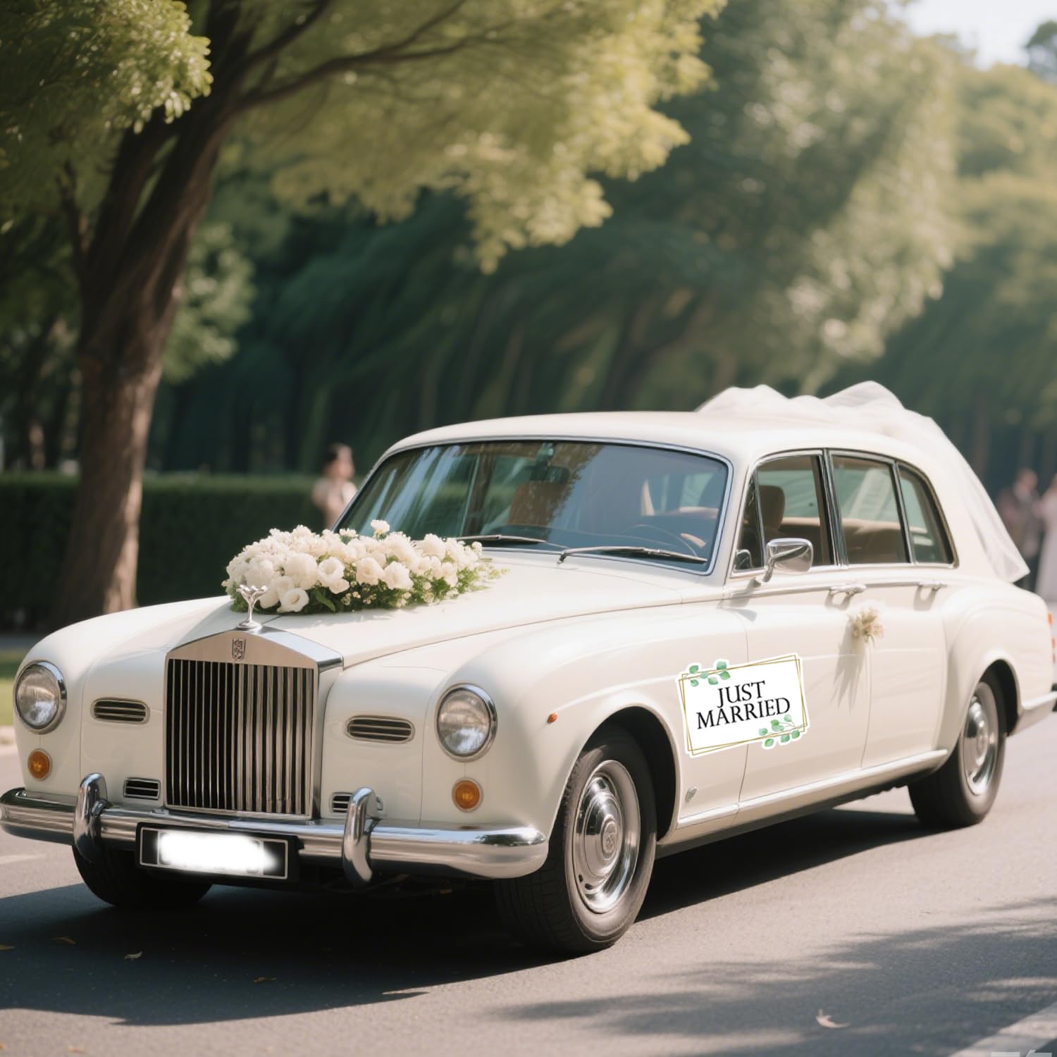 4 magneti per auto Just Married, 28 x 17 cm, decorazioni con scritta "Just Married", riutilizzabili, non adesivi, per auto nuziali, pannelli delle porte e frigoriferi