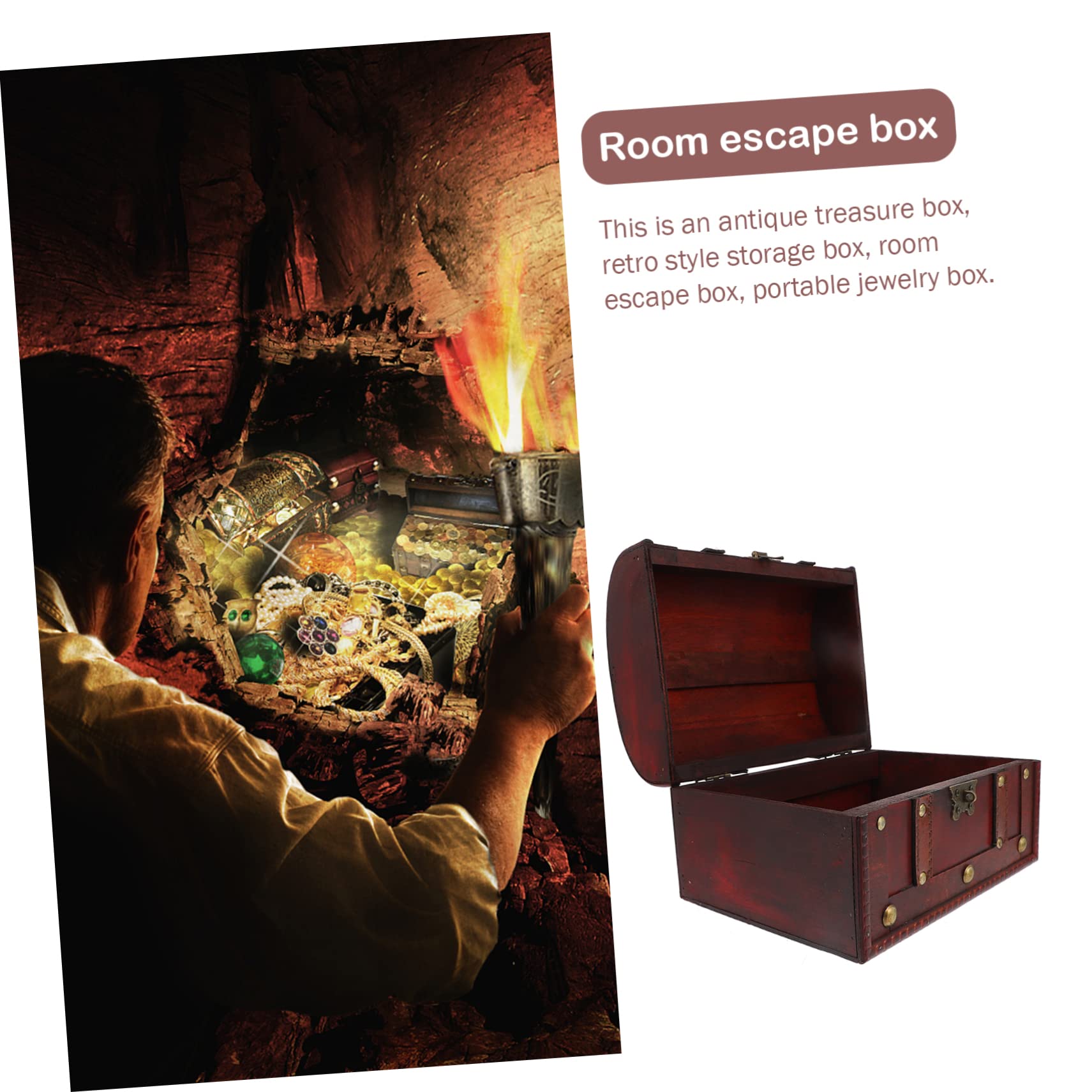 1 caja de unid cofre del tesoro antiguo pendientes decoración cajas de joyería cajas antiguas contenedor con tapa estuche de joyería de viaje organizador de artículos diversos contenedor de joyería re
