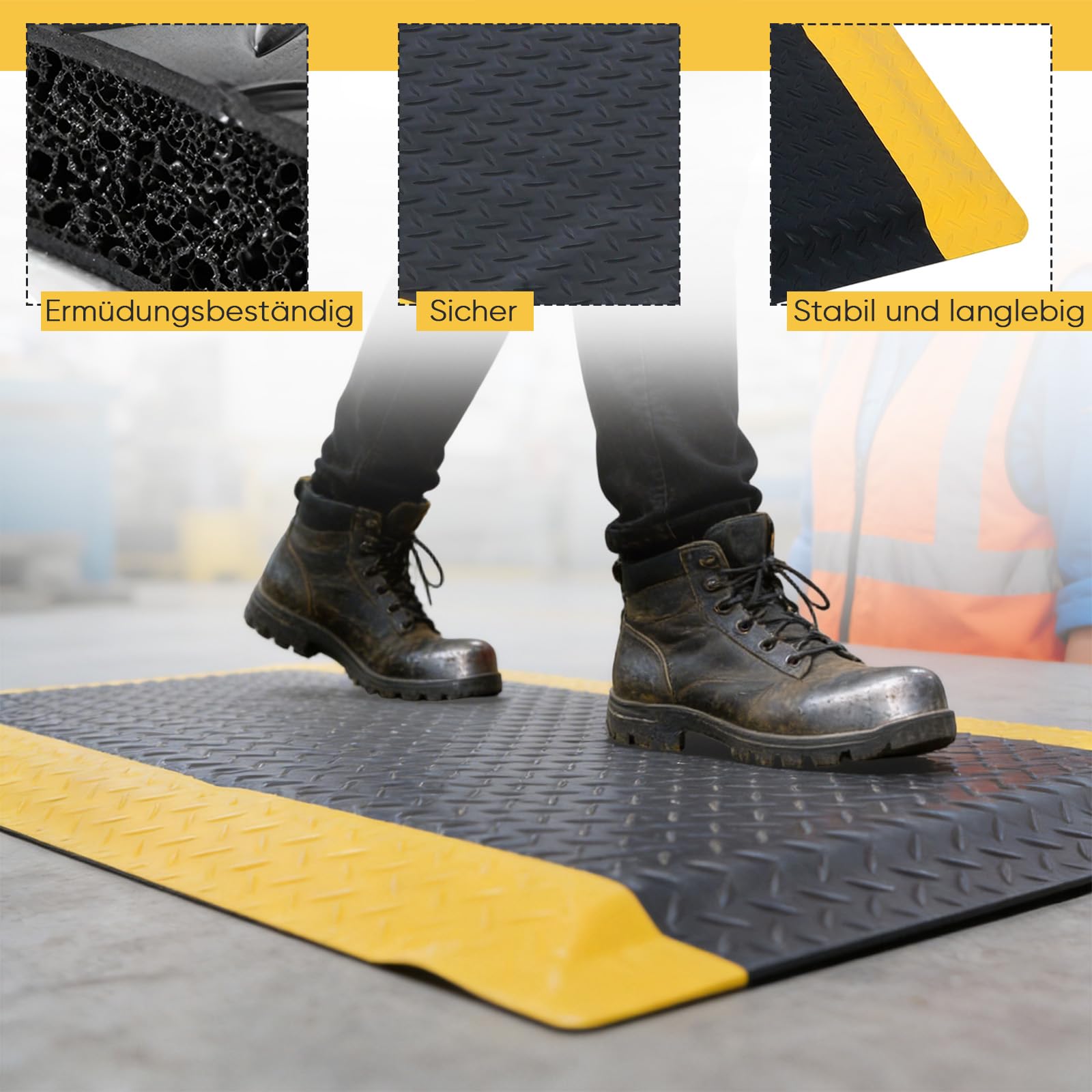 MYOYAY Esterilla antifatiga 60 × 90 cm Esterilla de trabajo ergonómica con diseño de puntos antideslizante de espuma de confort para trabajos de pie, oficina y garaje