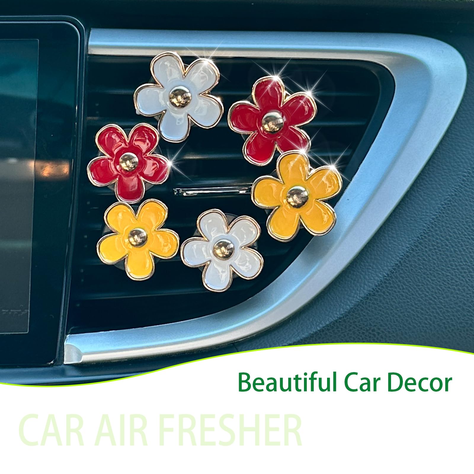 ORIESSE 6 x Blumen-Auto-Lufterfrischer-Clips, Gänseblümchen-Auto-Dekoration