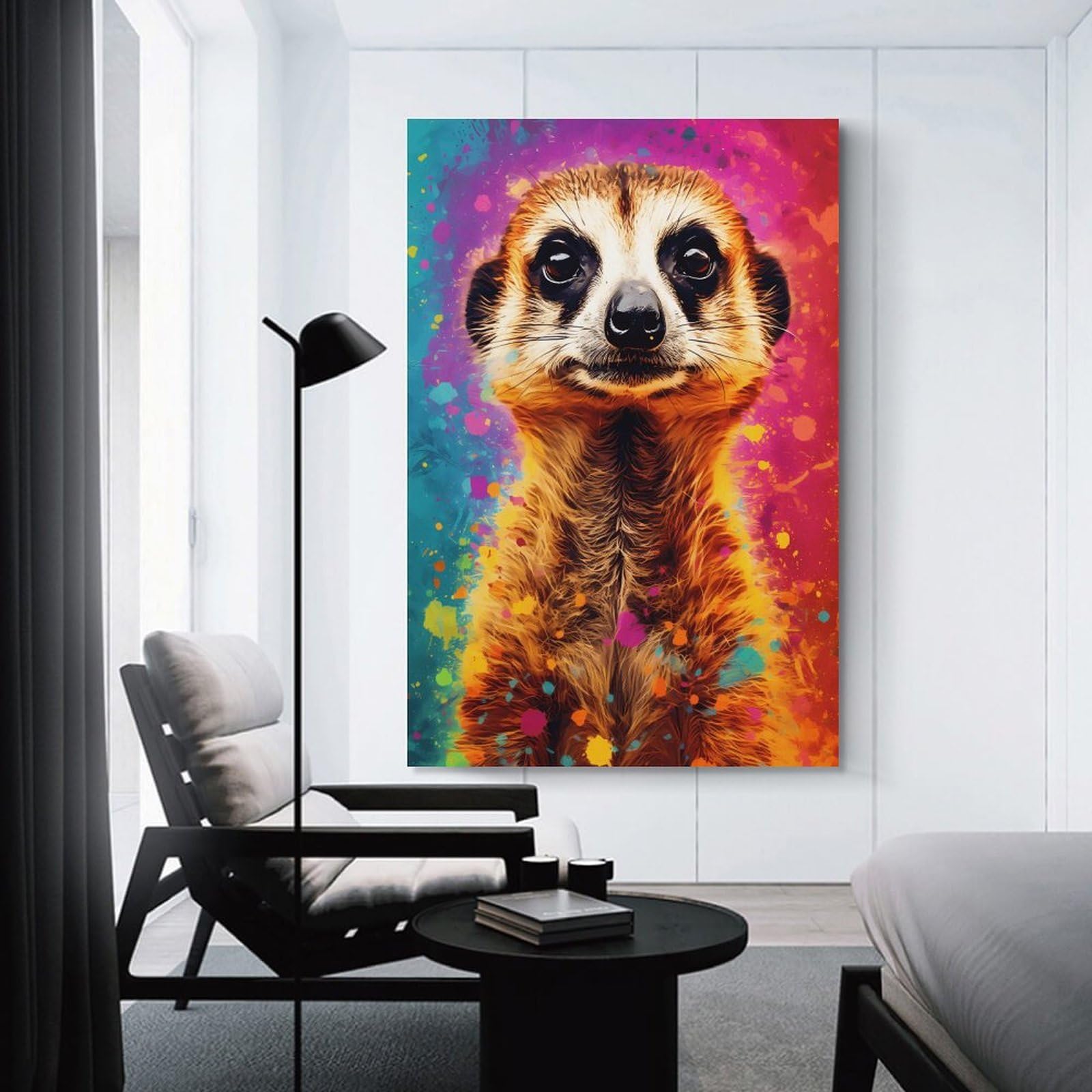 Junmoney Unframe-Style-1 Colorful Meerkat Art Print Canvas Wall Picture, 16X24inch(40X60cm), For Study, Office Or Focused Interiors, Home Office Artwork With Decorative Appeal