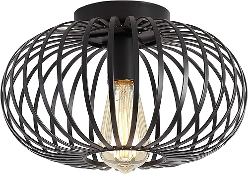 Moderna lámpara de montaje empotrado negra industrial con jaula de metal semiempotrada para pasillo, sala de estar, cocina, entrada, granja