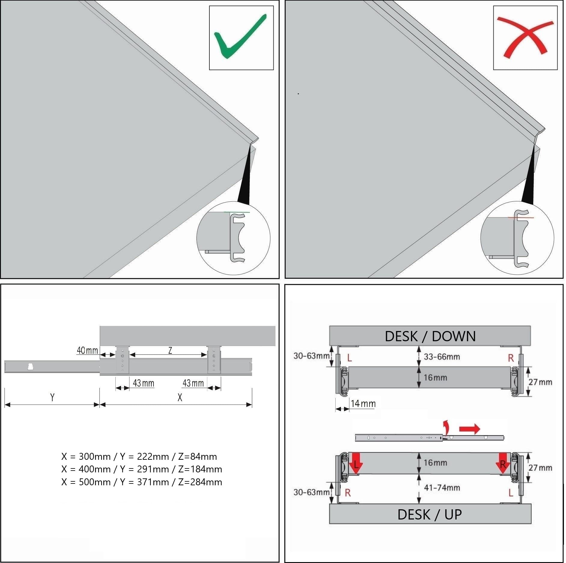 FIX&EASY Tastaturauszug Up&Down, Tastaturablage 800X300mm schwarz matt Dekor, Auszugschienen mit Einrastfunktion höhenverstellbar schwarz 300mm, Set Ablage und Auszug mit Verriegelung f. Tastatur Maus