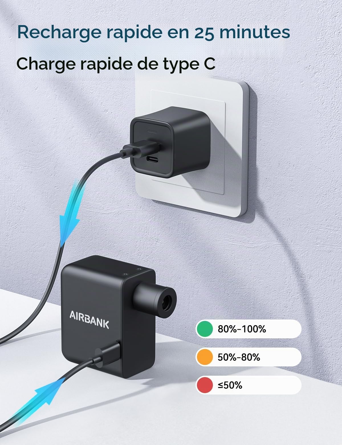 AIRBANK Pompe à air de Pocket pour vélo électrique Mini compresseur de Batterie 97 g 100 psi Petite Pompe à vélo pour Tous Les vélos