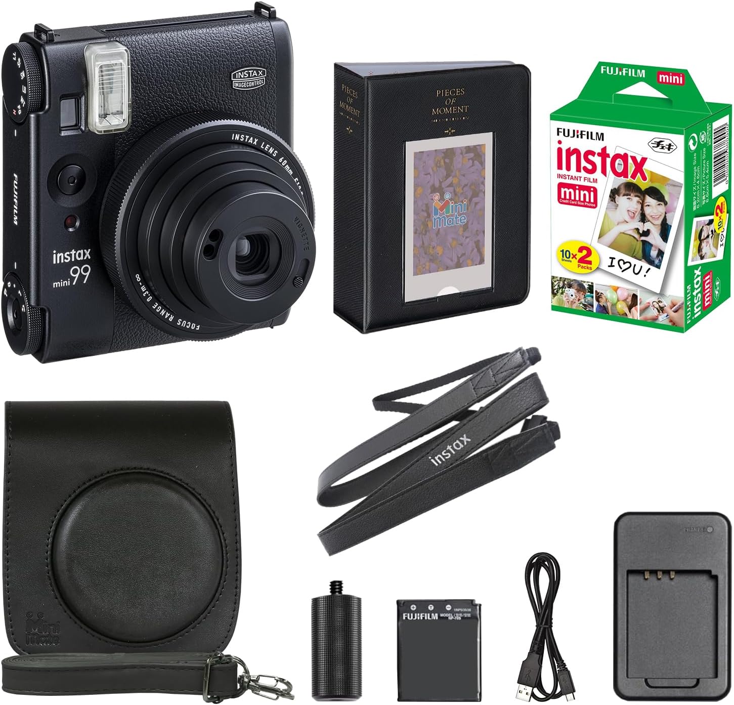 Fujifilm Instax Mini 99 Instant Camera with Carrying Case + Fuji Instax Film Value Pack (20 Sheets) Accessories Bundle (Black)