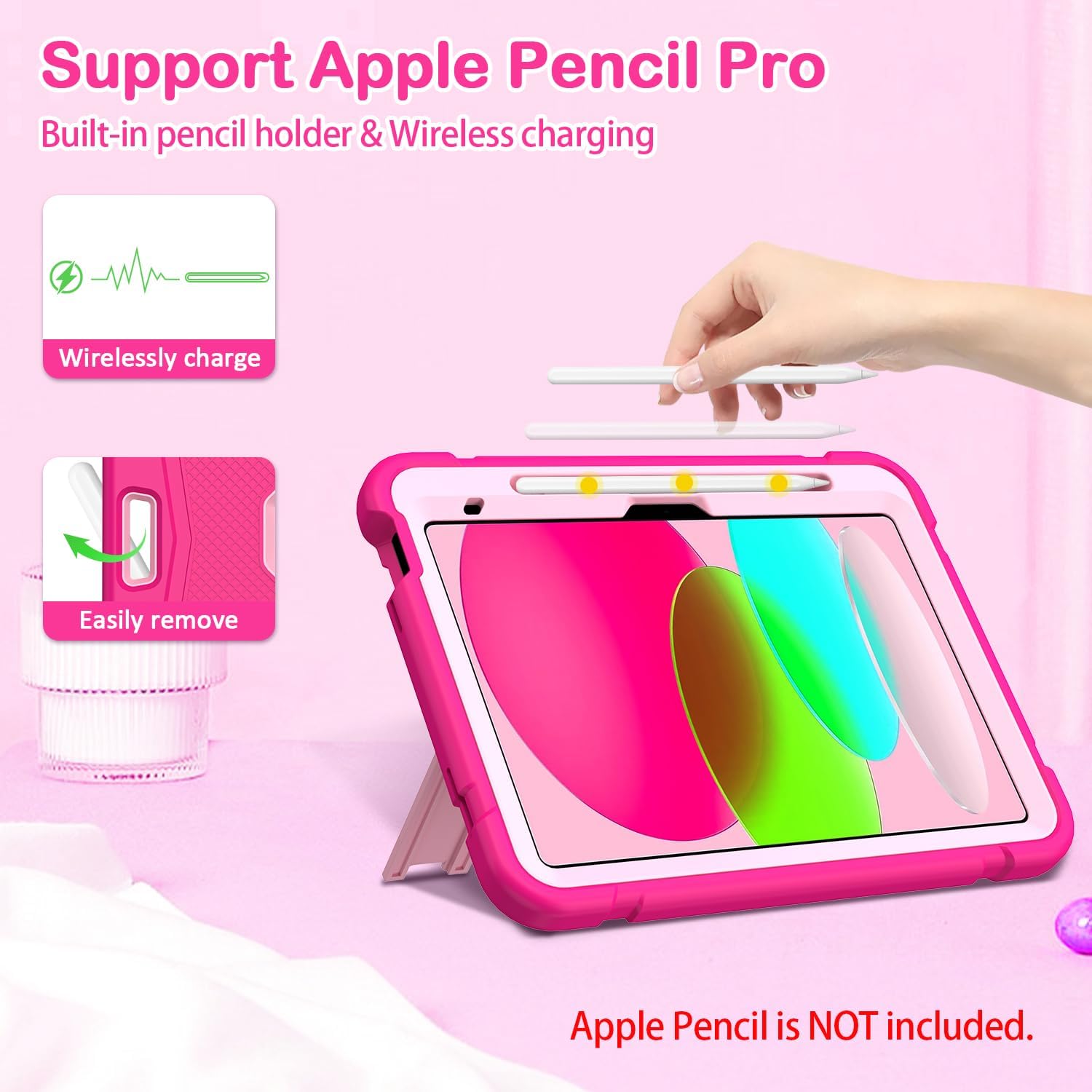 AVAWO Case for New iPad (A16) 11th Generation 11 Inch 2025, iPad 10th Generation 10.9" 2022, Heavy Duty Military Grade Shockproof Rugged Protective Cover with Stand for i Pad 11/10 Gen, Rose+Pink