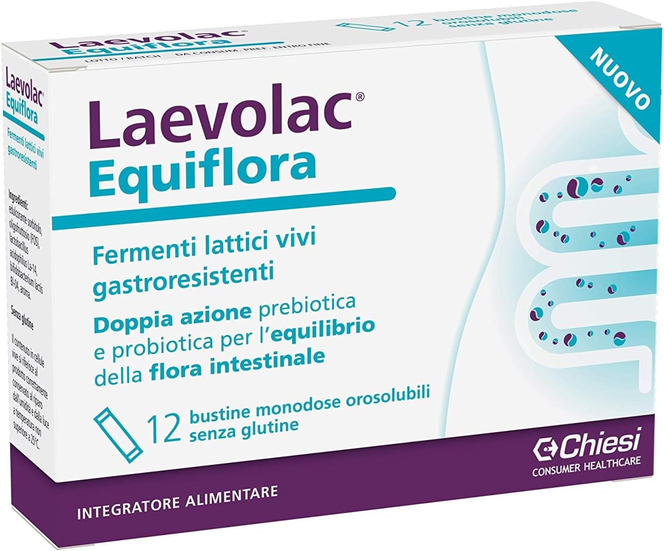 Chiesi Farmaceutici Laevolac Equiflora 12 Buste Orosolubili - Integratore Alimentare di Fermenti Lattici ad Azione Simbiotica (Prebiotica e Probiot…