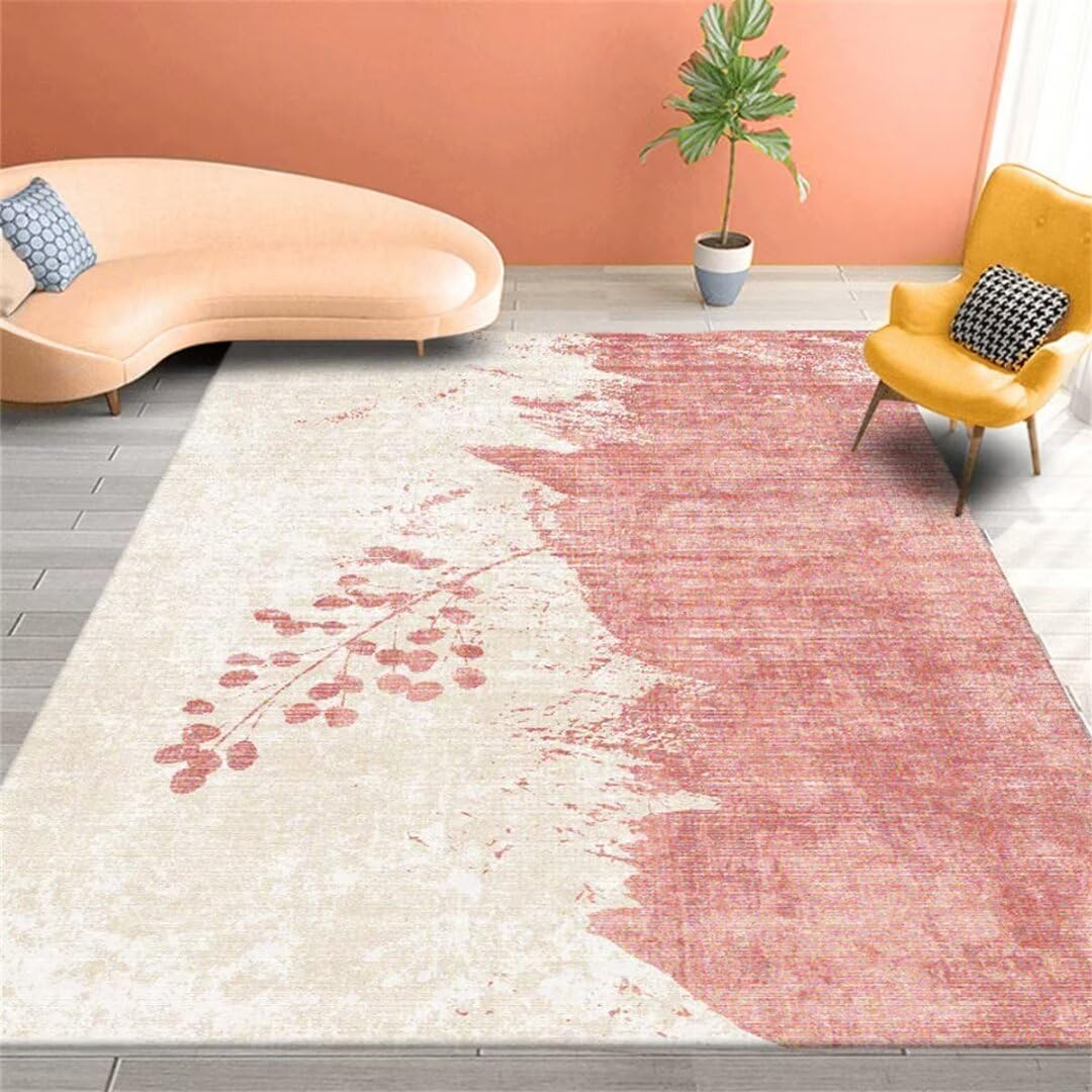 Tapis de salon rose 160x200cm rectangulaire résistant aux taches