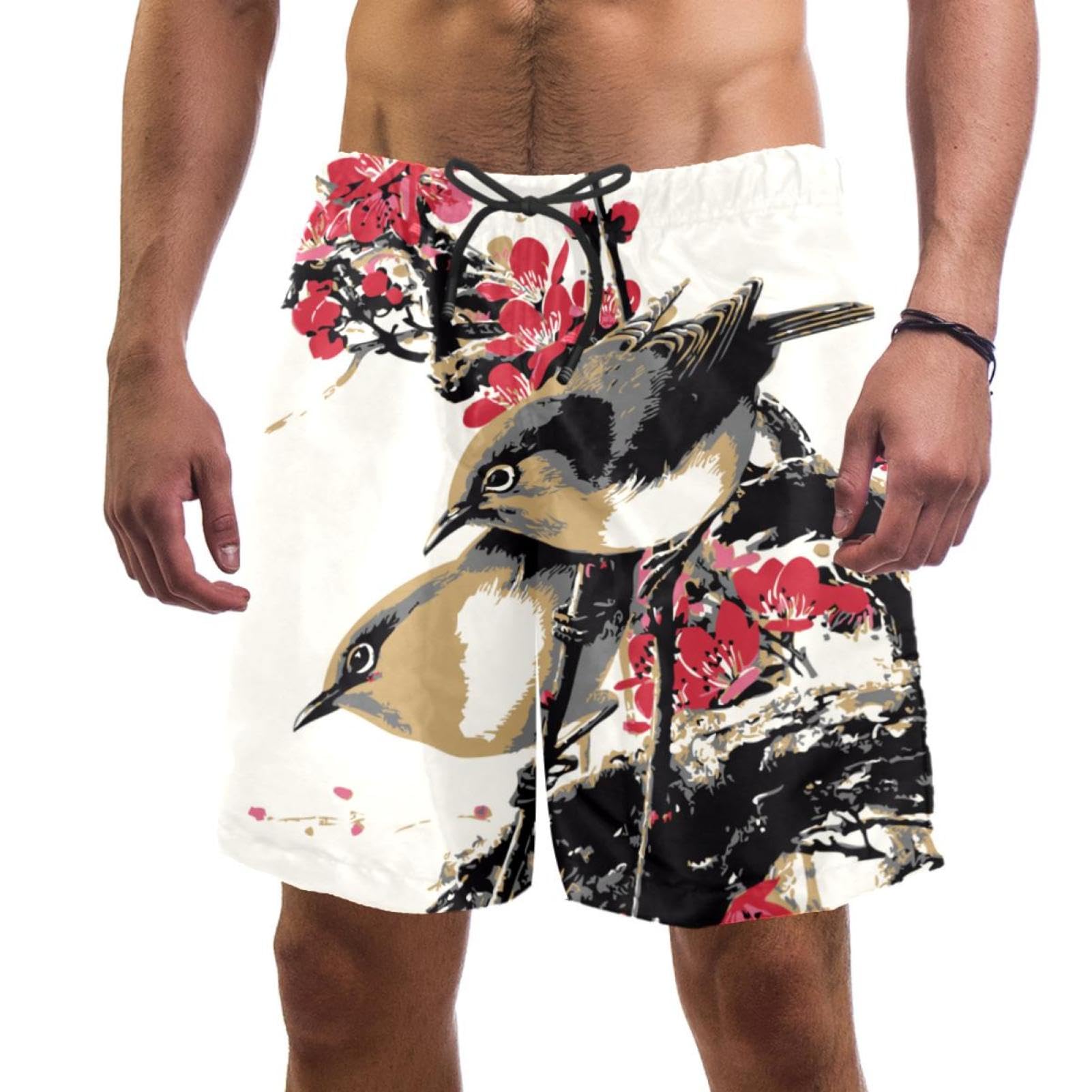 Maillot de bain séchage rapide short plage oiseaux chinois prune
