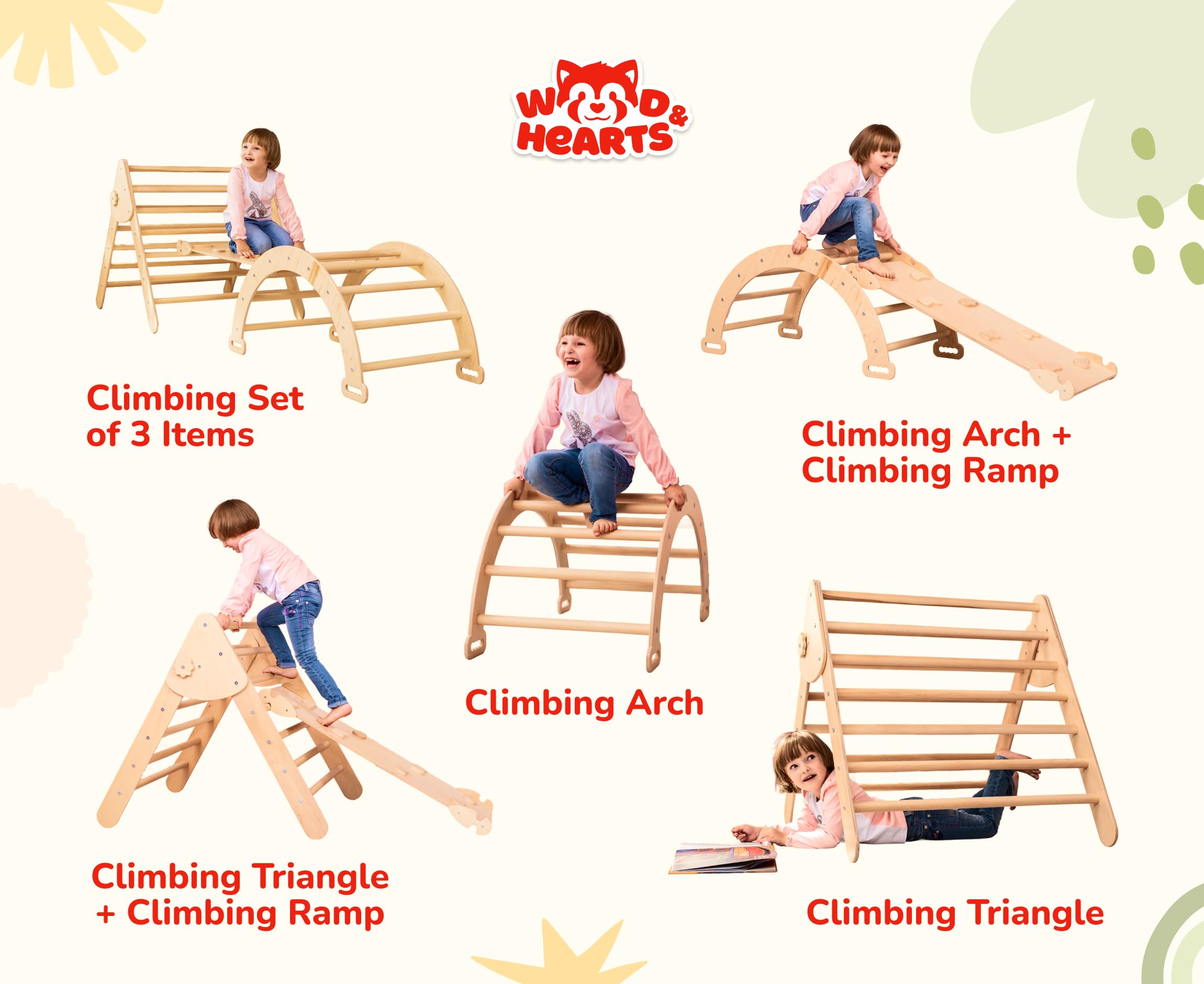 Montessori Climbing Set for Kids Ages 28:Triangle Arch and Ramp | 3in1 Montessori Set Activity Gym for Toddlers product thumbnail 8