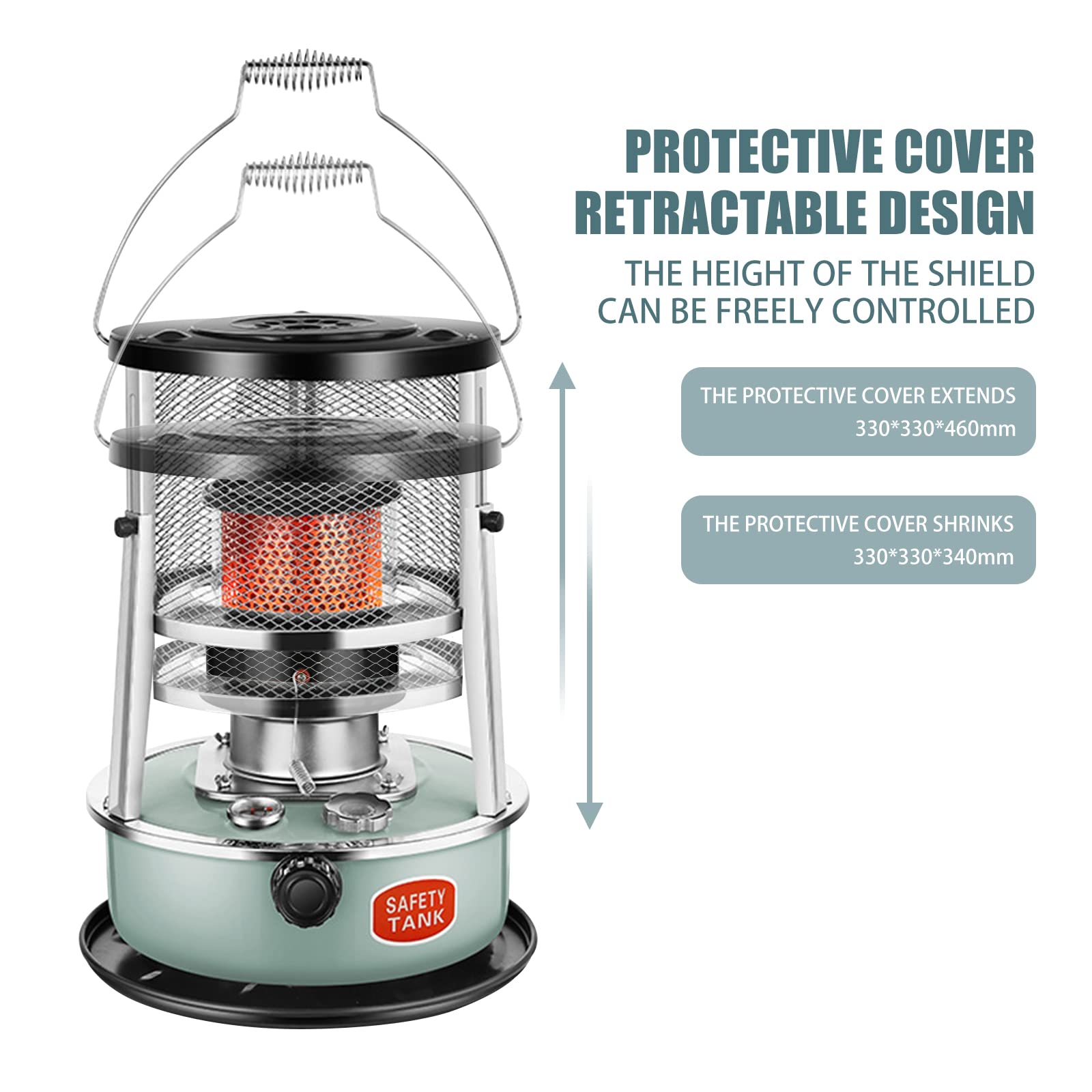 Chauffage au pétrole avec 4 gants 2600 W pour l'intérieur avec protection contre les chutes et 5 mèches, grand chauffage à pétrole portable pour le camping, le chauffage de tente (bleu)