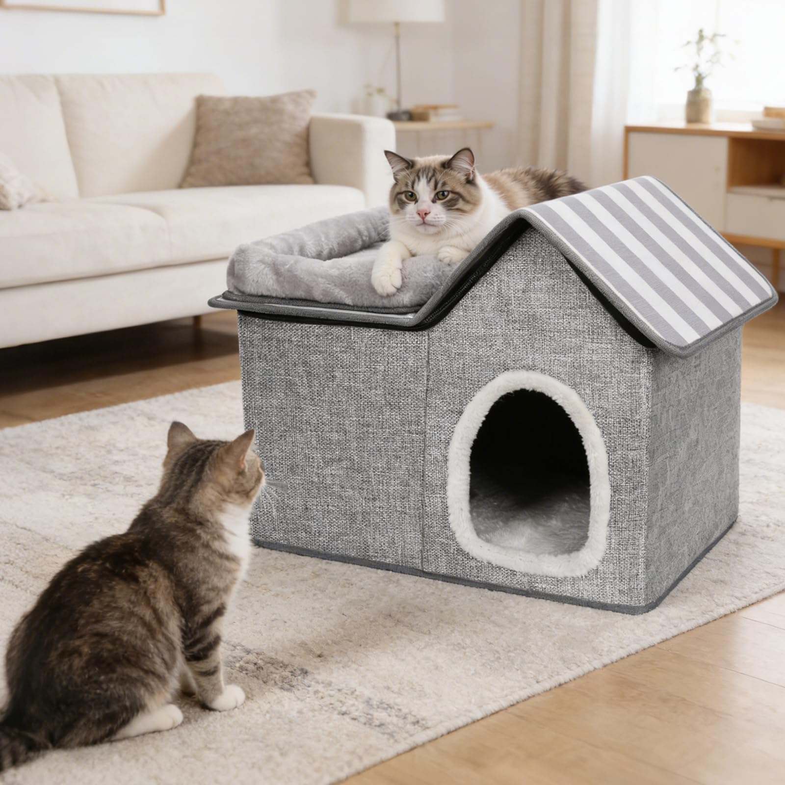 Casetta per Gatti, Masthome Casetta Per Felini Letto Inverno, Caldo Per Animali Domestici In Inverno, Cuccia per Animali Domestici con Cuscino Rimovibile, per Cani Giovani e Gatti, Nero Grigiastro