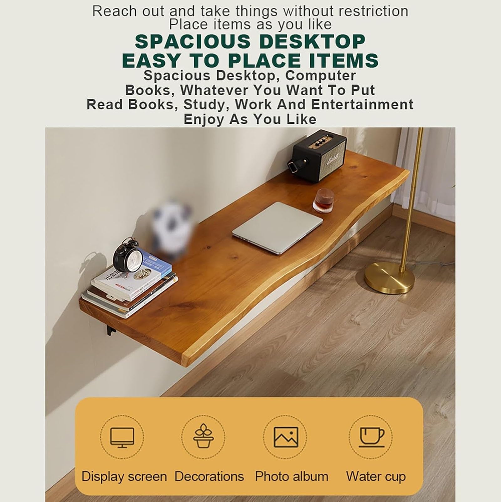 Table pliante murale flottante en bois, facile à assembler pour les petits espaces, idéale pour appartement ou chambre à coucher