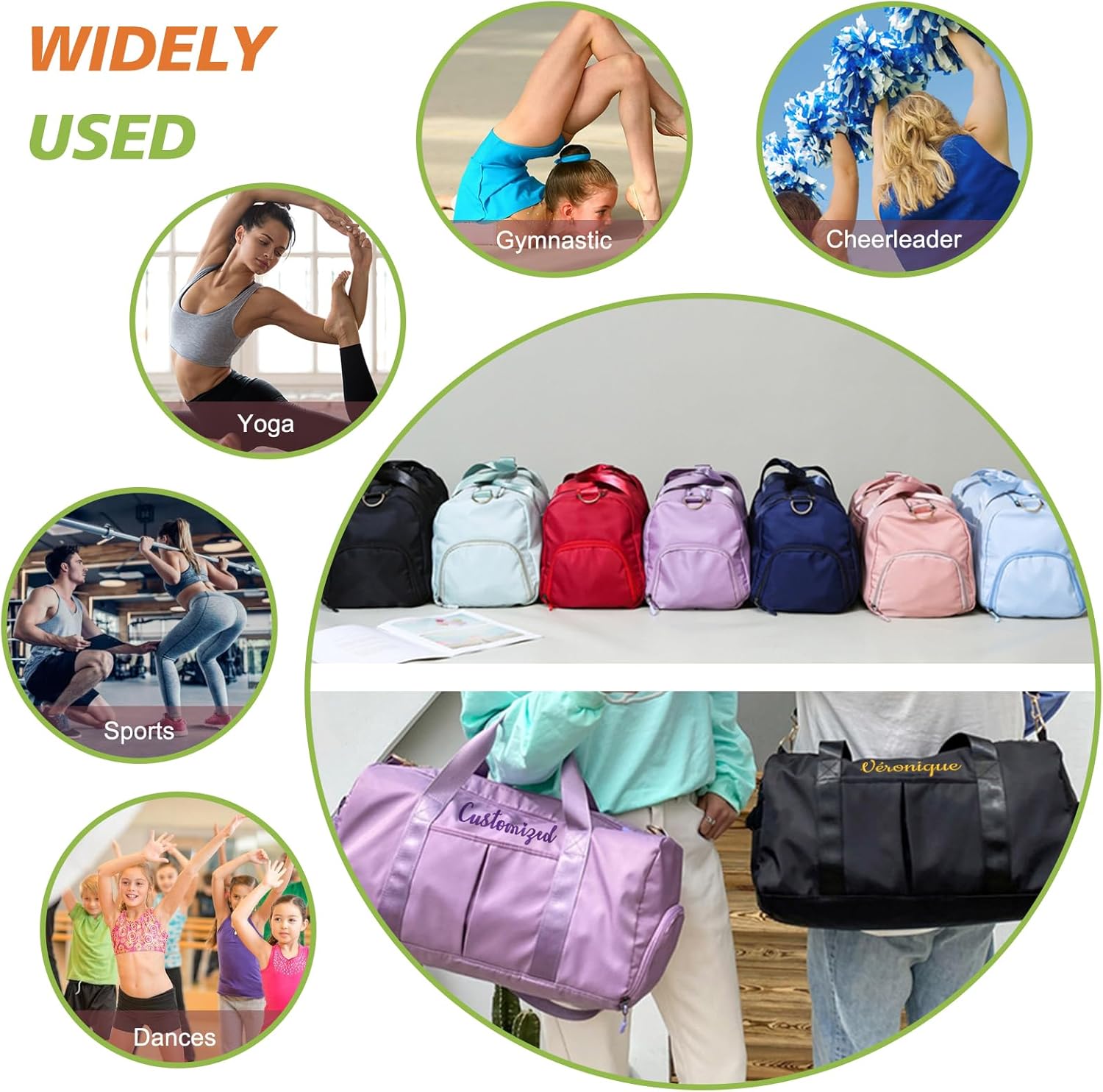 Personalized Duffle Bag with Embroidery Name/Color Print logo, Sports Yoga Dance Gym Bag, Waterproof Dufflebag Weekend Getaway for Women Men, with Shoe and Wet Clothes Compartments-Black