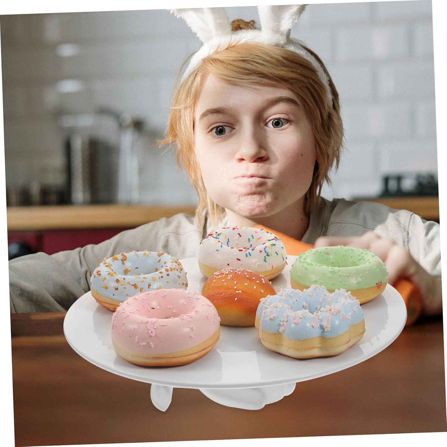 KICHOUSE Easter Bunny Ceramic Dessert Plate Statue Decor Serving Tray for Cakes Snacks and Fruit for Easter Parties and Home Decor