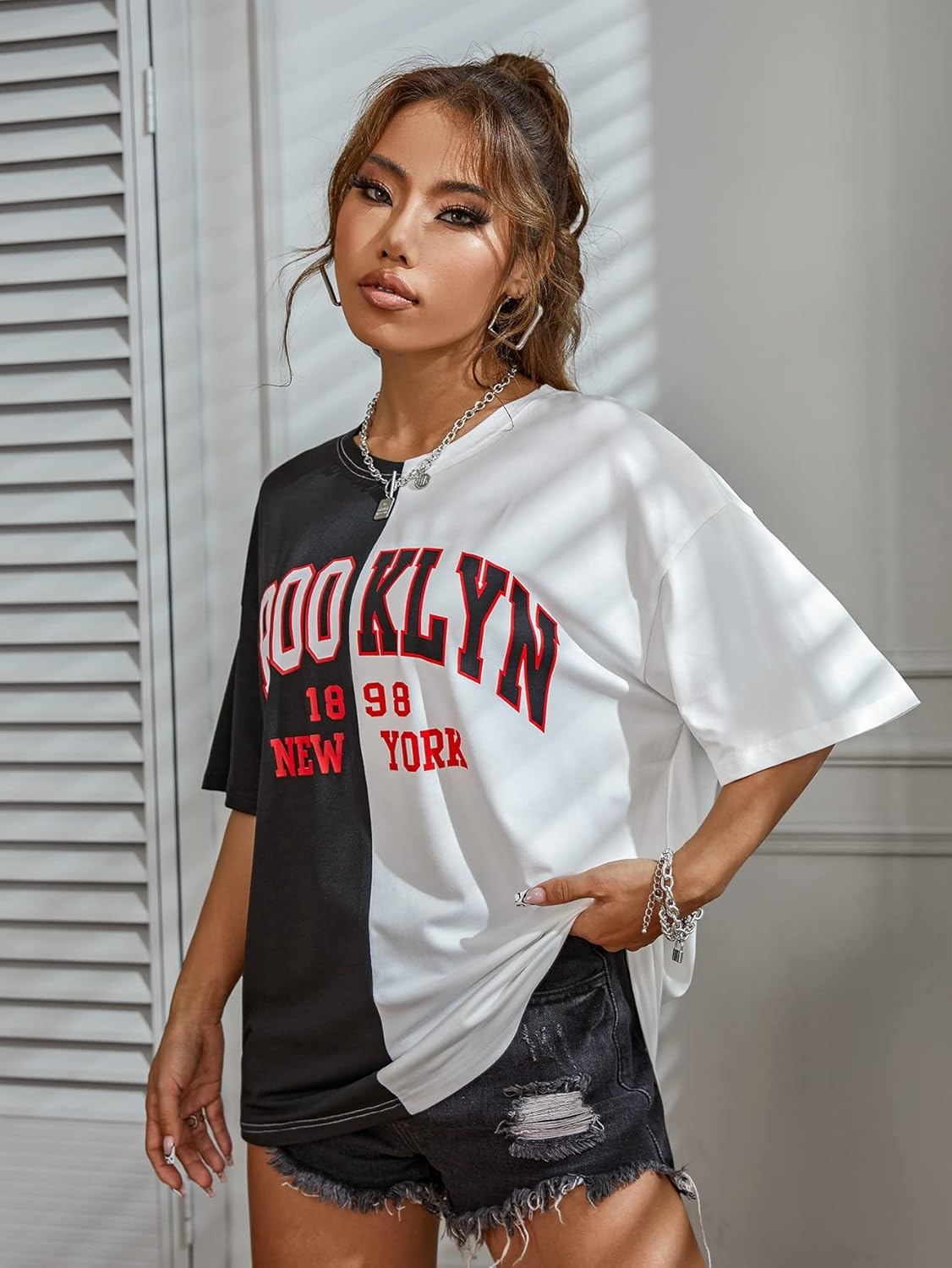 SOLY HUX Women's Oversized Graphic Tees Letter Casual Summer Tops Short Sleeve Tshirt - Image 5