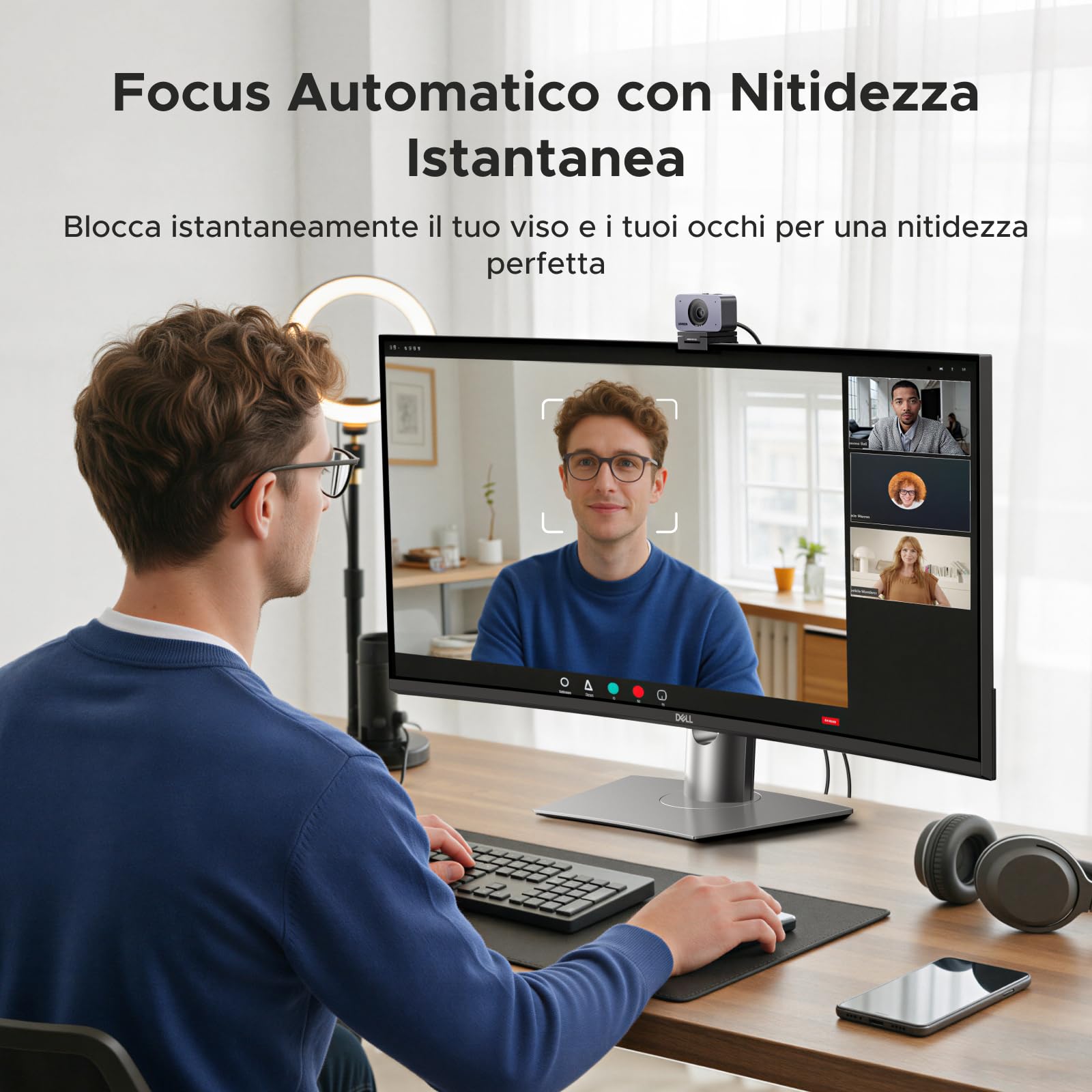 UGREEN FineCam 4K Webcam 30FPS Ultra HD Webcam USB Fuoco Automatico Treppiede Metallico Doppio Microfono Face AE Commutazione Verticale Orizzontale per Windows MacOS Linux Youtube Skype Appel Zoom