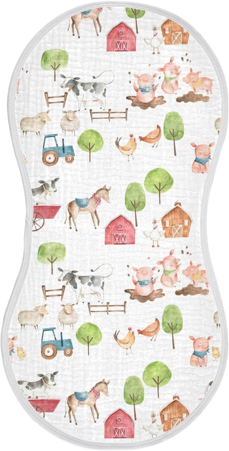 vvfelixl Baby Burp Cloths Watercolor Farm Animals Baby Newborn Cotton Burping Cloths Set Baby Washcloths 4 Pack White