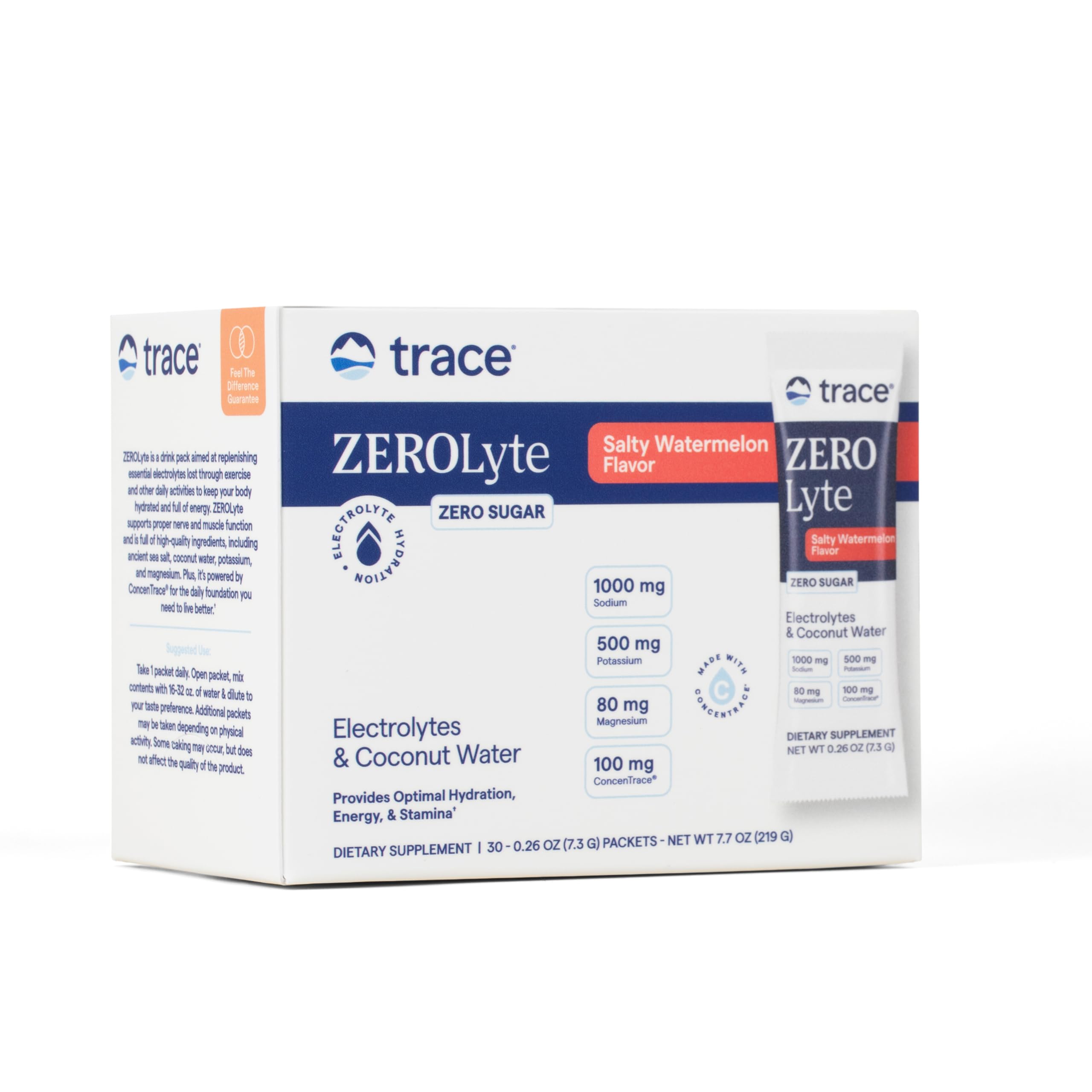 Trace Minerals ZeroLyte Salty Watermelon Flavor - Sugar Free Electrolyte Drink Mix - Supports Hydration, Energy, Stamina - Ancient Sea Salt, Full Spectrum Minerals, Coconut Water - 30 Packets