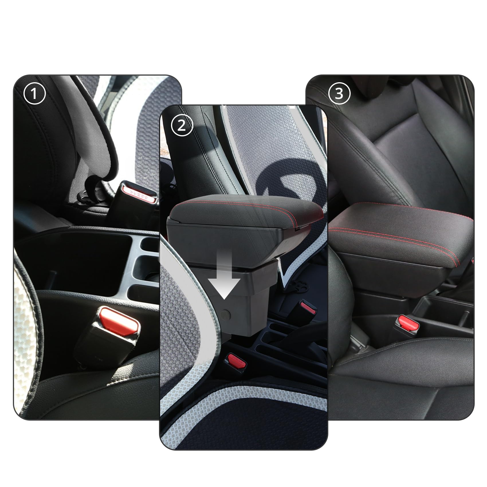 YJYWZH Compatible with SEAT Ibiza 6F Armlehnen 2017-2024 Mk5 Auto Mittelkonsole Aufbewahrungsbox Armlehne Innenausstattung Armauflage Leder Armstutze