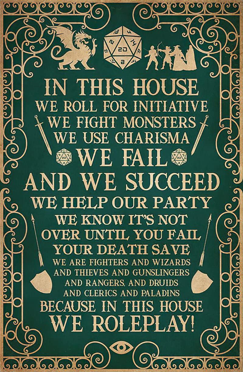 Preeklen Boys Tin Sign 052 Dnd In This House We Roll For Initiative We Roleplay Vintage Poster Vintage Wall Decor For Restaurants, Cafes Pubs Garage 'S Room Wall Decor Metal Tin Sign 8X12 Inch