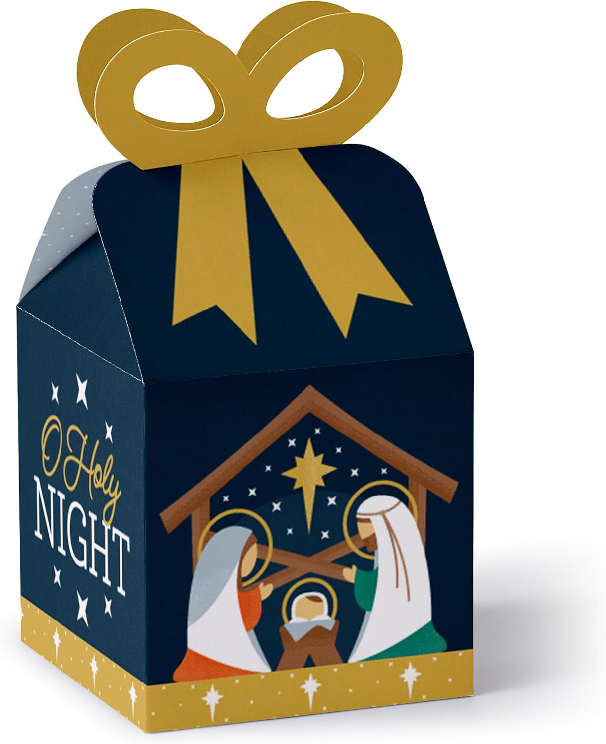 Big Dot of Happiness Holy Nativity - Square Favor Gift Boxes - Manger Scene Religious Christmas Bow Boxes - Set of 12