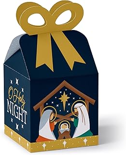 Big Dot of Happiness Holy Nativity - Square Favor Gift Boxes - Manger Scene Religious Christmas Bow Boxes - Set of 12