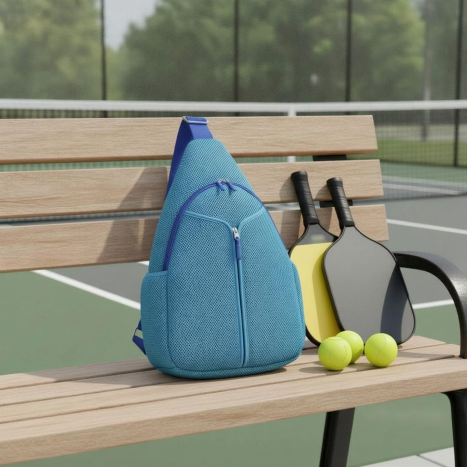 Milageto Portaequipos Deportivo Bolsa Bandolera Raqueta Mochila Estuche con Diseño Lágrima Compacto y Bolsillo Frontal con Cremallera Vertical Laterales para, Array, Azul Cielo