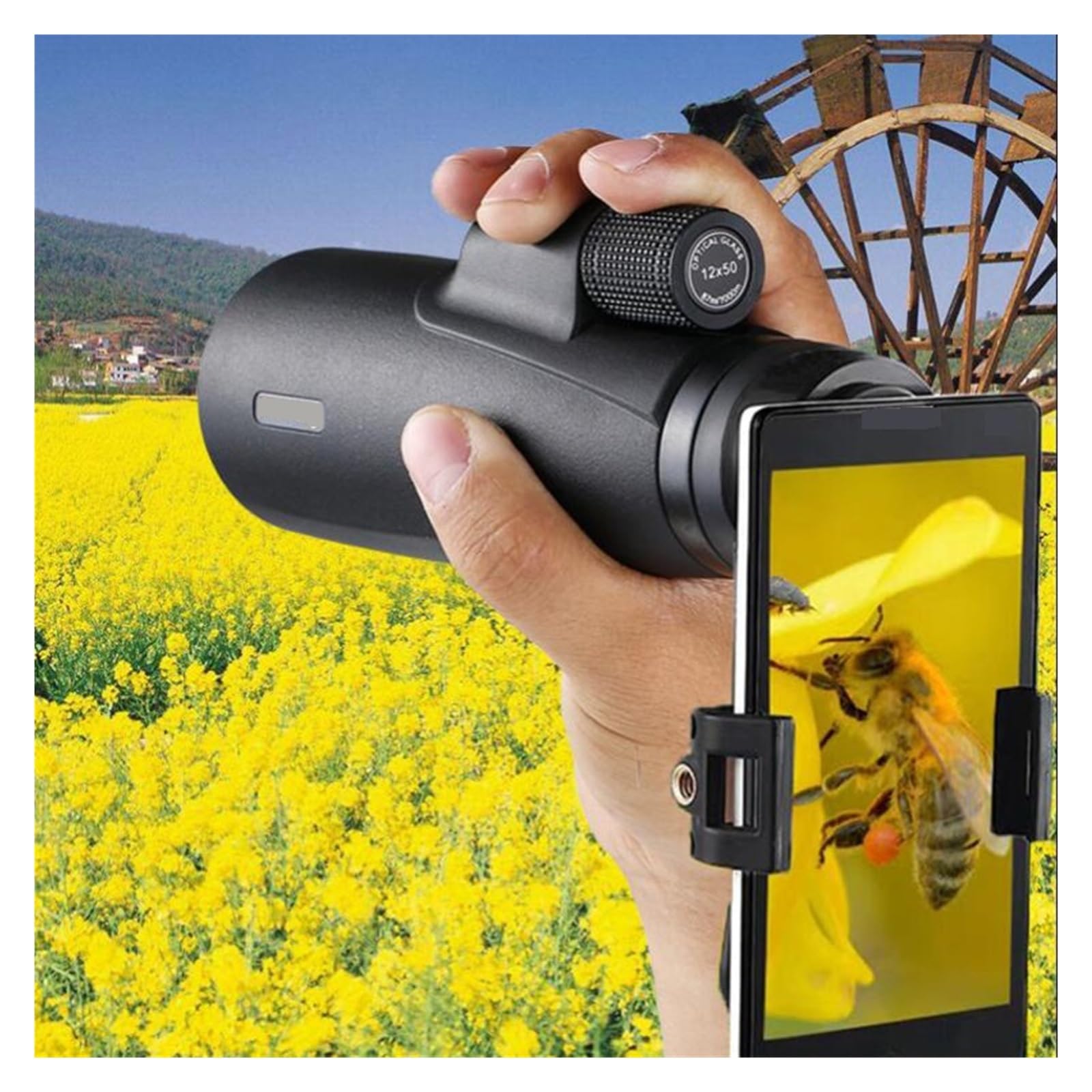 Luneta Obserwacyjna Monokularowy 2x50 High Power HD Dalekiego Zasięgu Wodoodporna Luneta FMC BAK4 Pryzmat Na Kemping Mocny Okular I PowięKszenie(With Phone Adapter)