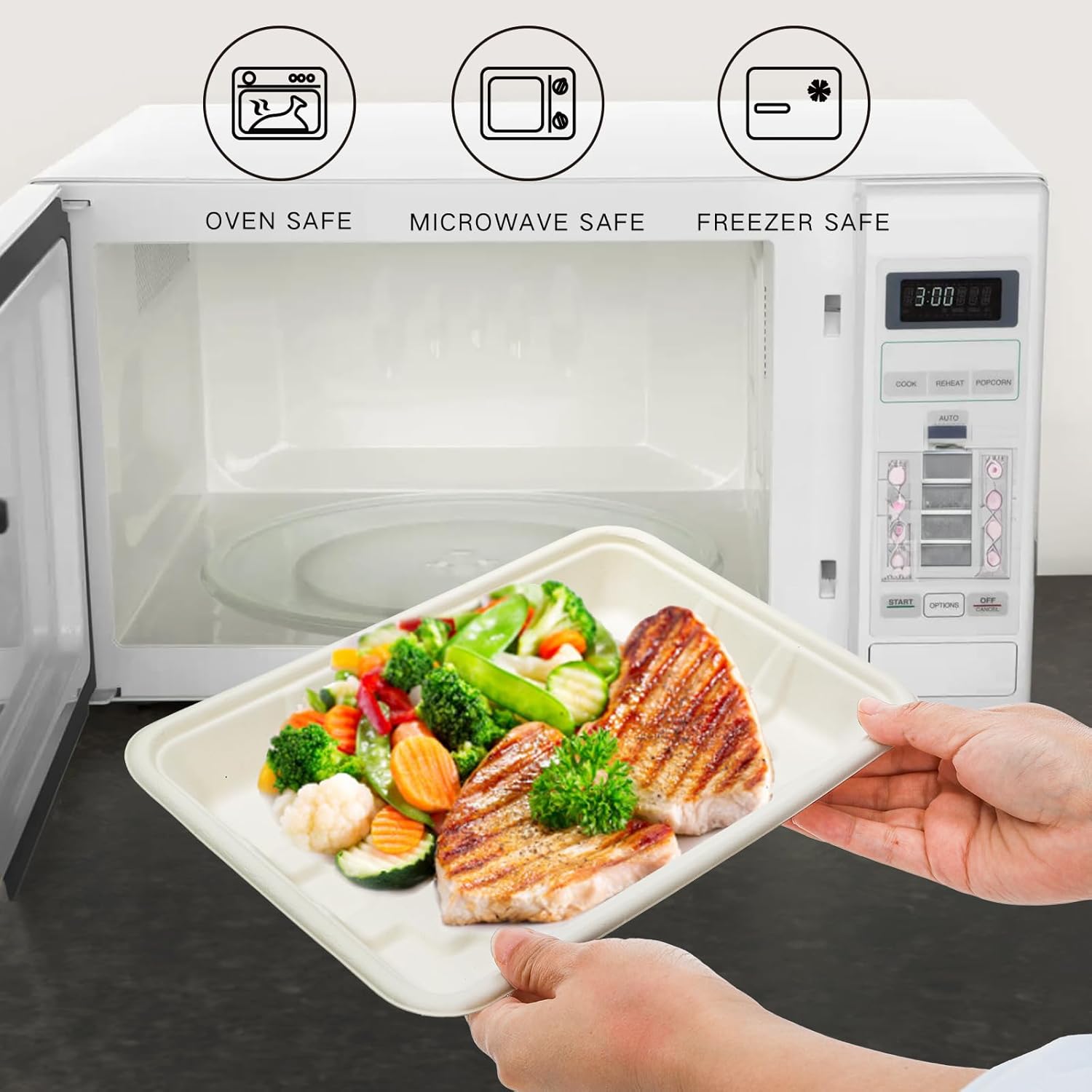 Lawei 100 Pack 9 Inch Rectangle Paper Plates, 9 x 7 Inch Disposable Food Trays, White Bagasse Paper Dishes, Heavy Duty Deep Plates for Tacos, Dessert, Snack, Salad, Pasta, Camping Picnic Party Use - Image 6