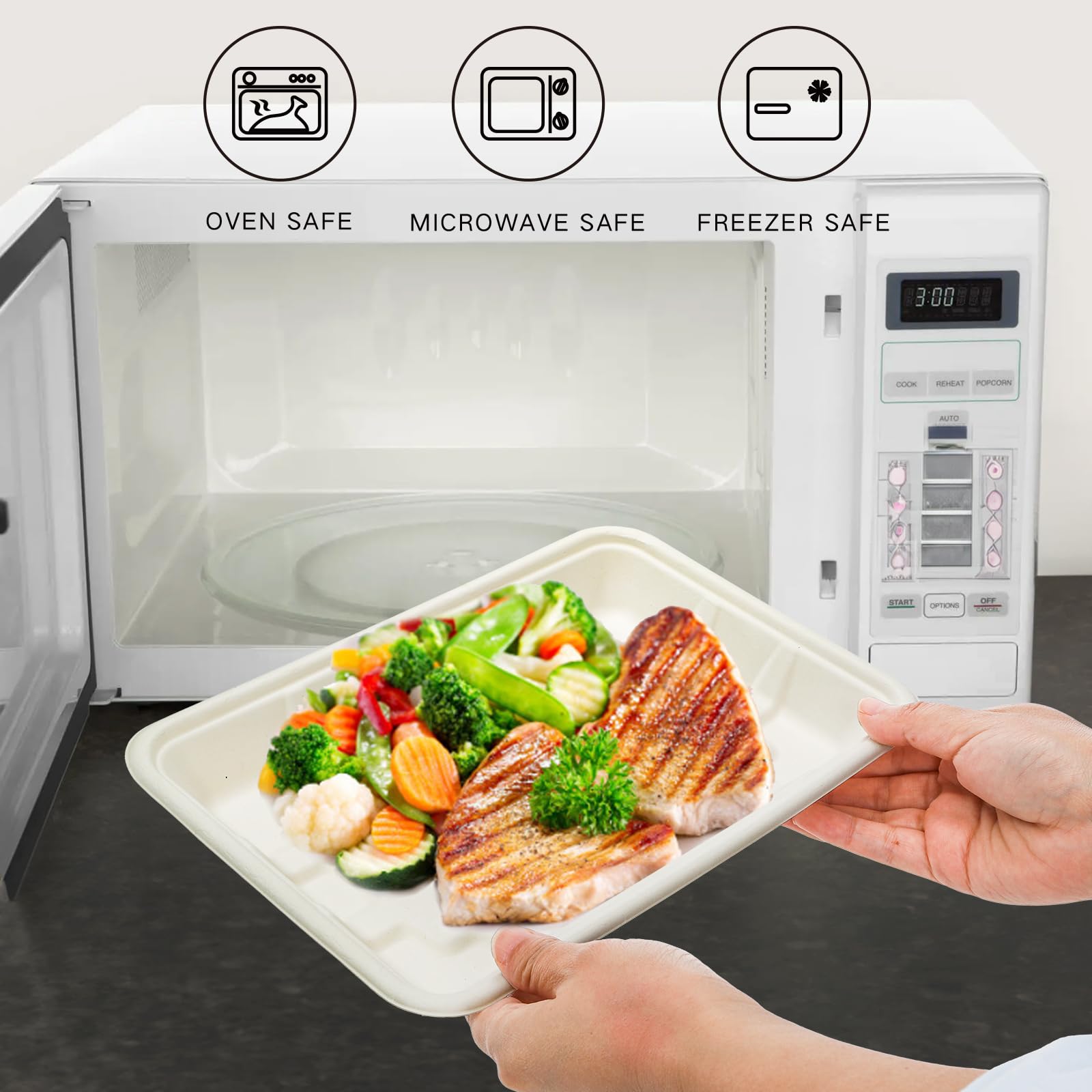 Lawei Confezione da 100 piatti di carta rettangolari profondi 22,9 x 17,8 cm, usa e getta, bianchi, compostabili, resistenti, in bagassa, per tacos, dessert, snack, insalata, matrimoni, compleanni