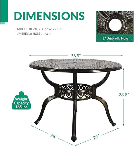 Miniatura 2 de VIVIJASON Mesa de bistró de patio de 38.5 pulgadas, mesa redonda de comedor al aire libre, mesa de aluminio fundido de bronce con agujero para