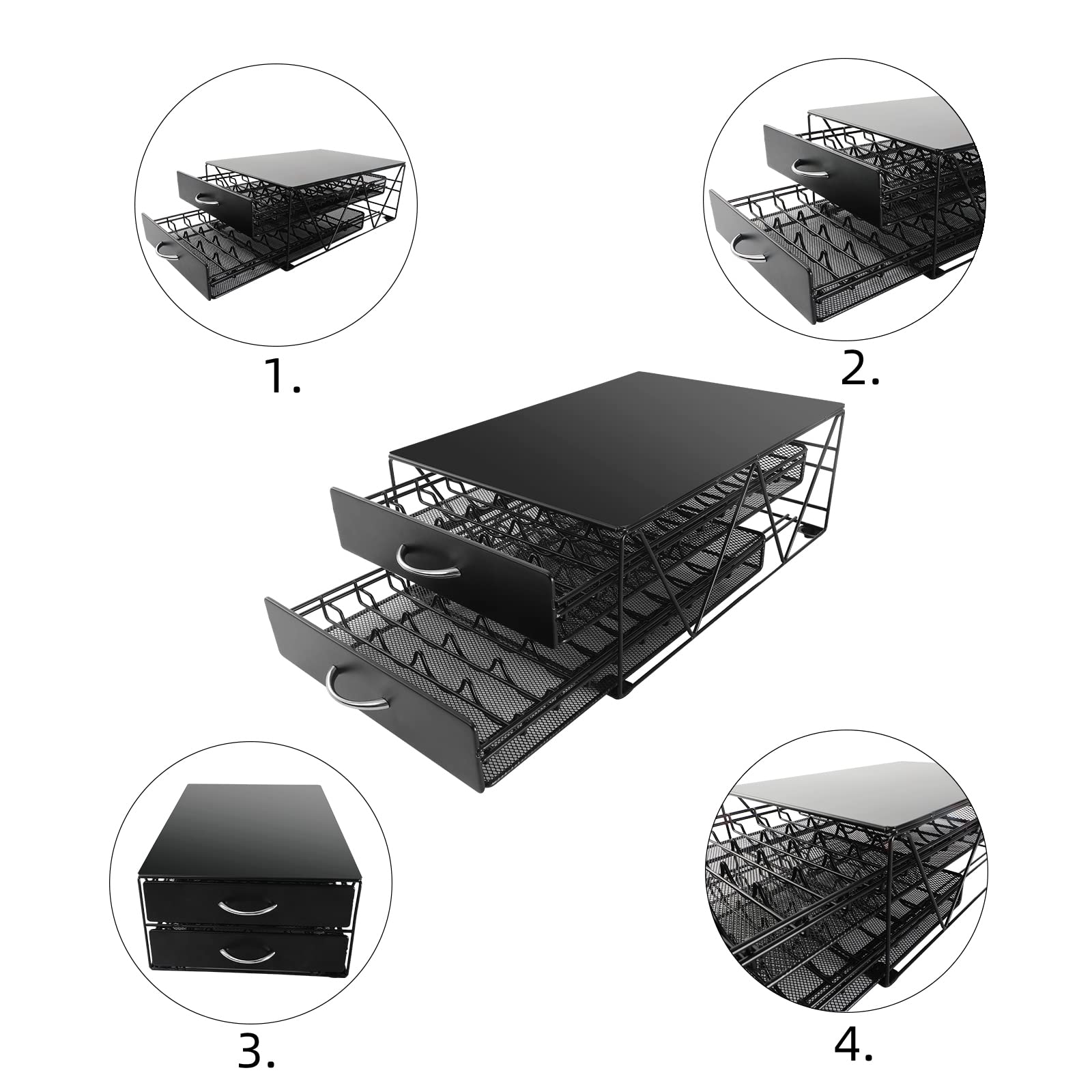 Porte Capsule pour 80 Vertuo Capsules, Support de Machine à Café avec 2 Tiroirs de Rangement Dosettes, Boite Range Dosettes Vertuo,Distributeur/Organisateur Capsules en Métal.