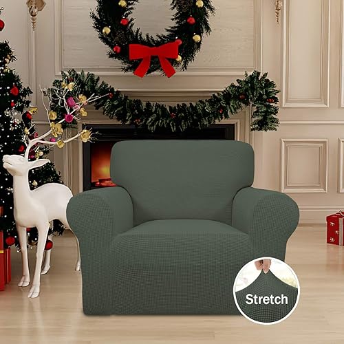 Vista 743 de Easy-Going - Funda elástica para sofá biplaza, 1 pieza, suave, con parte inferior elástica, protector para niños, tela jacquard de elastano y Gris