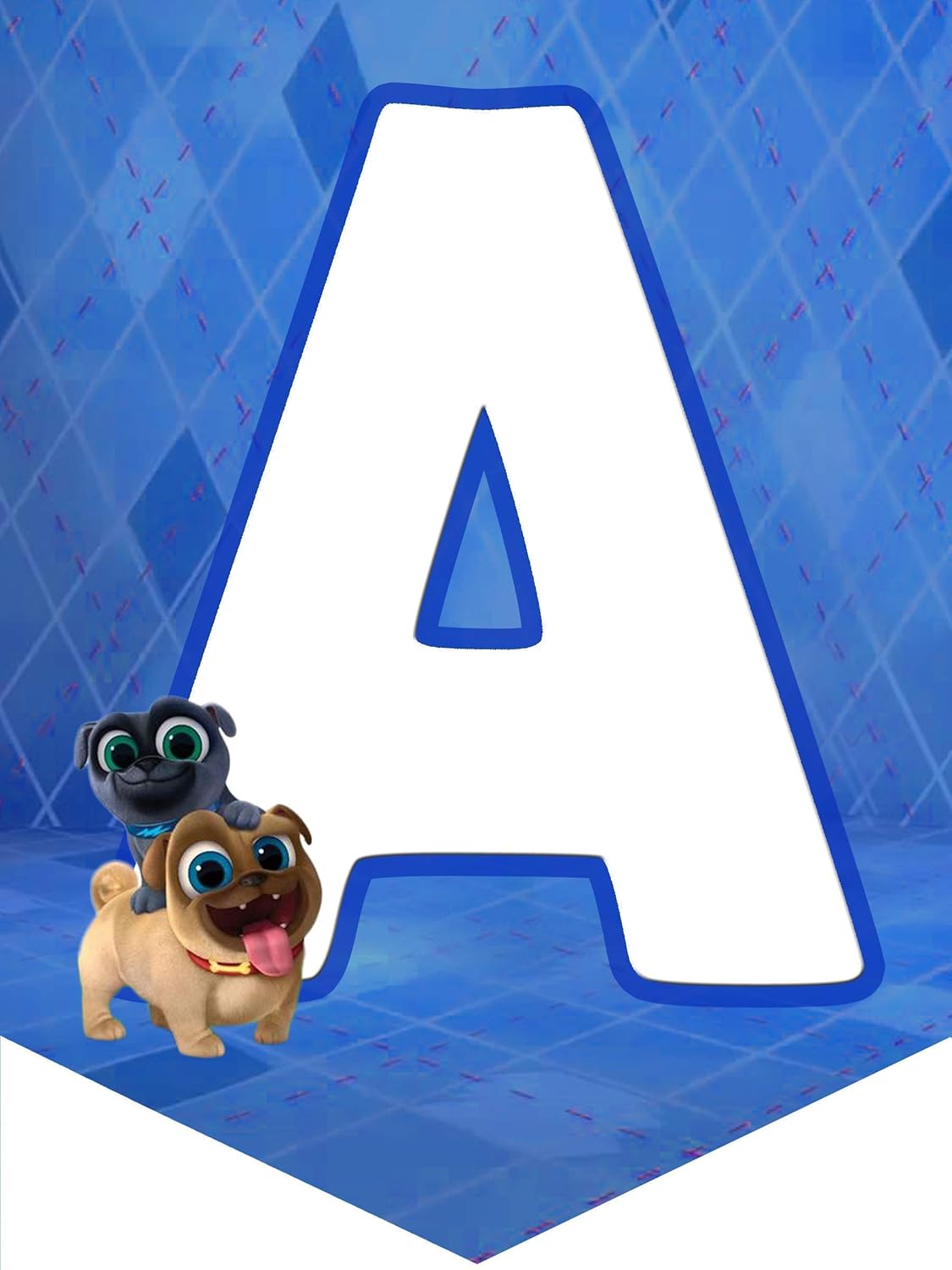 Puppy Dog Pals Happy Birthday Banner Customized with Child's Name and Age - Cardstock Cover 80lb - Each Flag Size 5x7in - Comes with Ribbon for Hanging