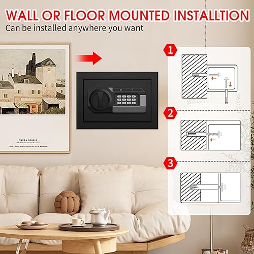 Miniatura 7 de Caja fuerte ignífuga pequeña de 1.1 pies cúbicos para uso doméstico, caja fuerte digital de seguridad para el hogar con llave y teclado numérico,