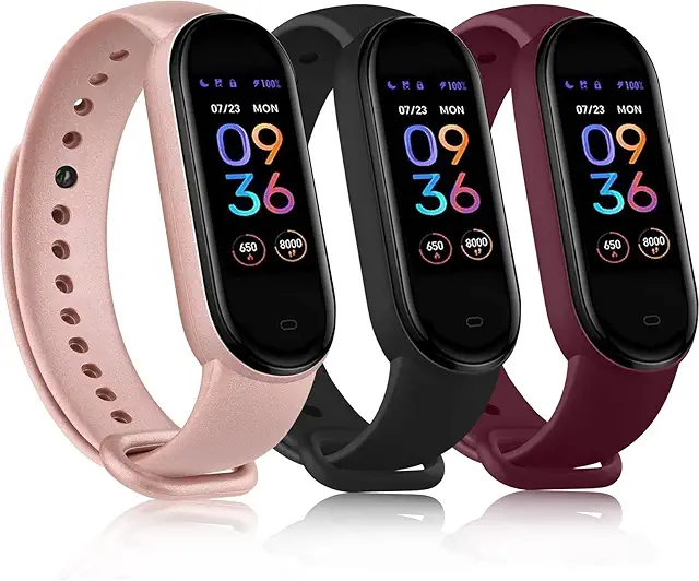 Cinturino Fitbit per Amazfit Band 5 - 3 Pezzi in Silicone Nero, Oro Rosa, Rosso Vino