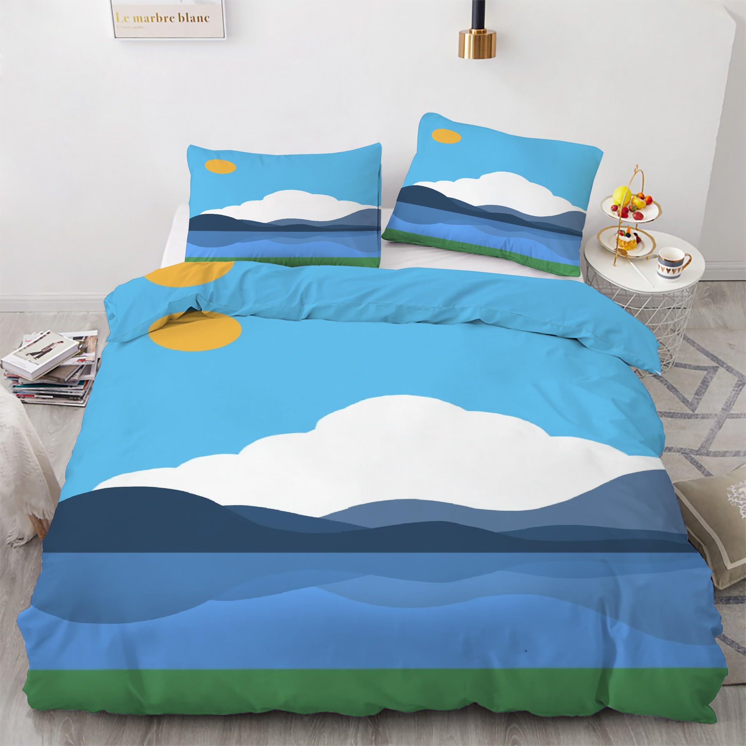 Housse de couette 240 x 260 ciel bleu grand lit microfibres confort