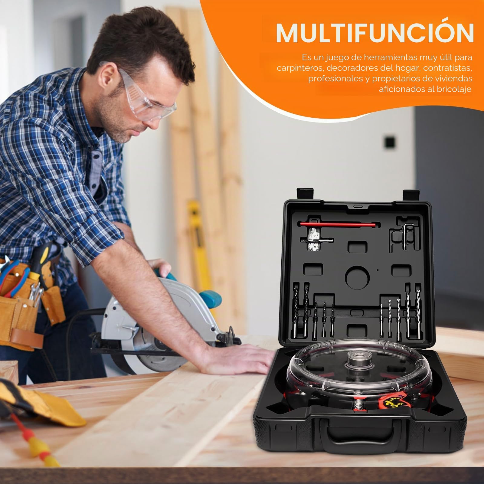 Profesional Cortadora eficiente de Agujeros para Sierra Circular Tamaño de Diámetro Ajustable (40-200 mm) para Orificios de Ventilación,Luces Empotradas en Techos,Paredes y Suelos