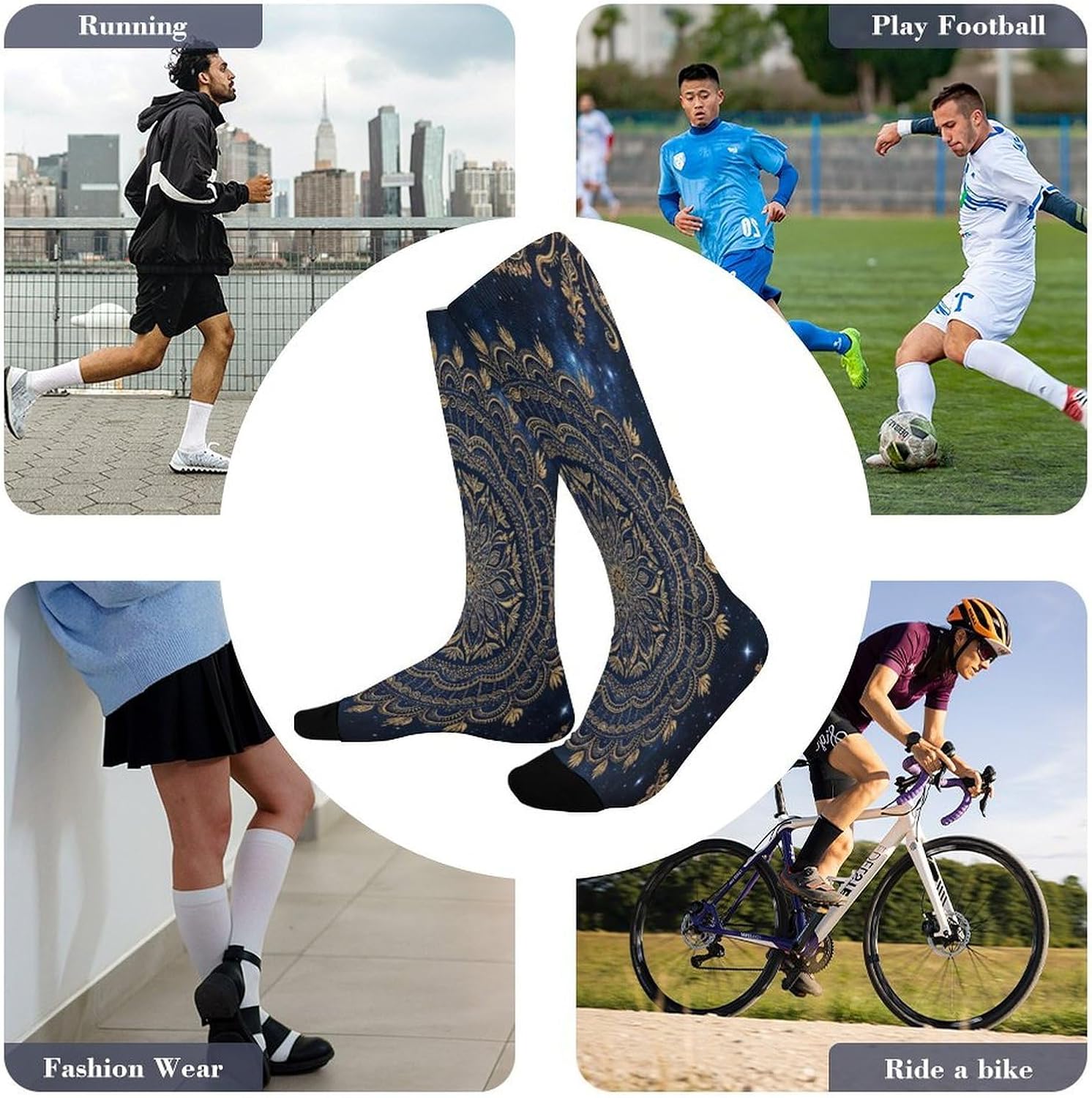Floral Mandala Crew Socks Calf Socks Athletic Crew Sock
