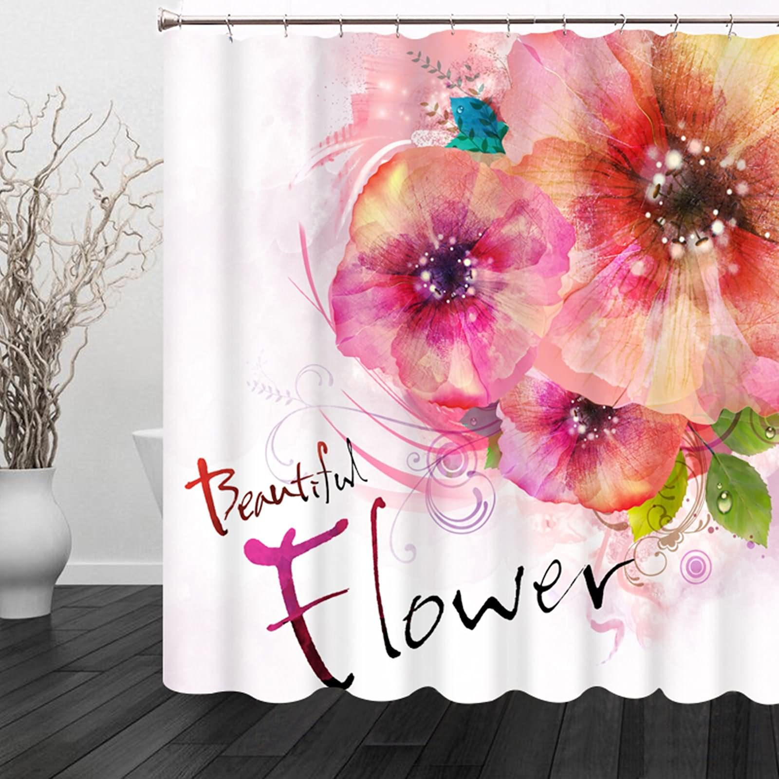 Rideau de douche fleur rose pour une salle de bain zen 120x180