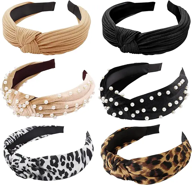 6-Pack Leopard Knotted Elastic Headbands - Women's Fashion Hair Accessories