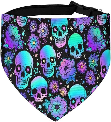 Pañuelo para perro, diseño floral, diseño de calavera y triángulo, ajustable, para cachorros, gatos, lavable, accesorios diarios, decoraciones para