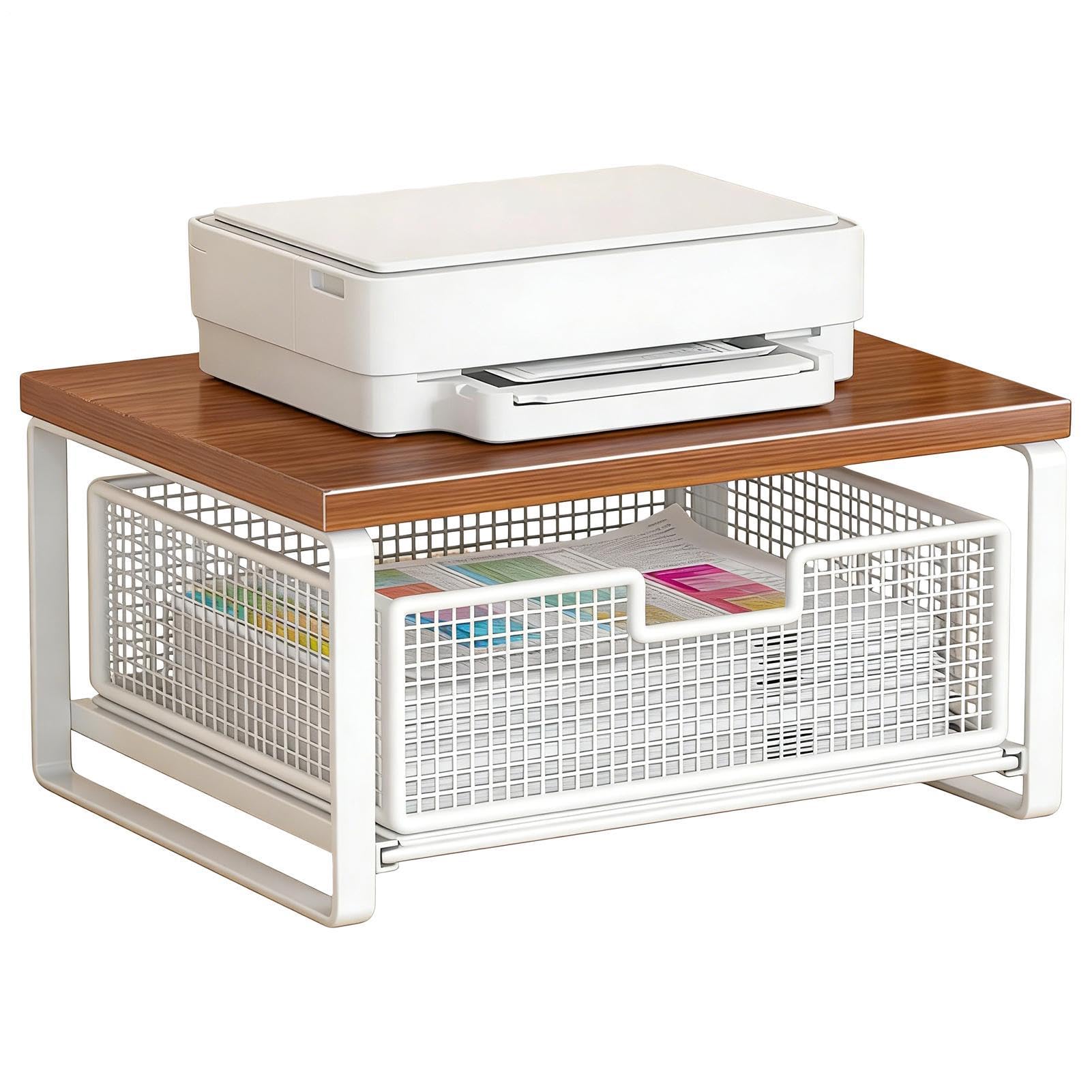 Supporto per Stampante con Cestino Portaoggetti Multifunzione | Scrivania con Contenitore per Ufficio per Casa Scuola Cucina Postazione Lavoro Sala Hobby Forno