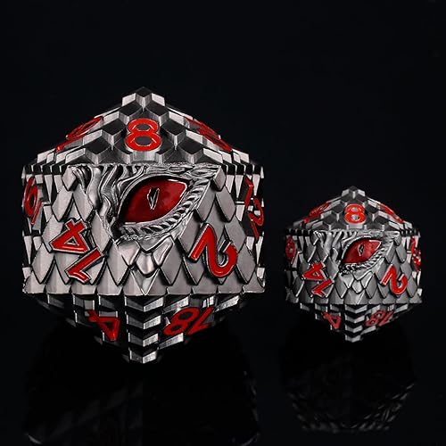 Miniatura 8 de Juego de dados de metal D&D, 7 piezas de dados metálicos para DND, dados de metal de ojo de dragón con caja de metal de regalo para juego de mesa de