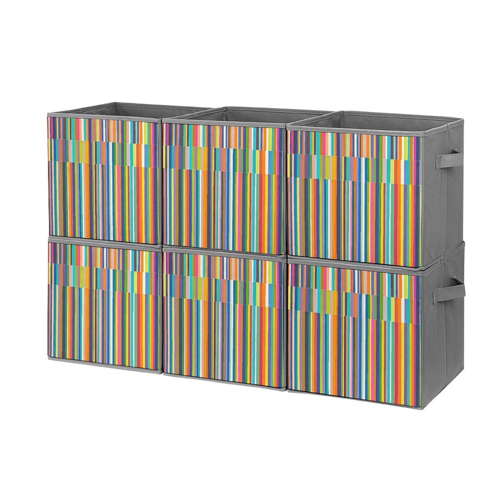 Cubos de almacenamiento de rayas plegables y decorativas de tela para organizar organizadores del hogar con asas, cestas de almacenamiento de tela grandes para estantes para ropa, libros