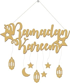 SVM CRAFT® Ramadan Kareem Wall Hanging,Eid Mubarak Decor | Moon and Star Wooden Craft | Islamic Home Door Sign | Hanging P...