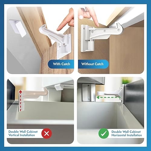 Miniatura 7 de Pestillos invisibles de seguridad para cajones a prueba de niños, paquete de 12 cerraduras para cajones a prueba de bebés, pestillo de seguridad