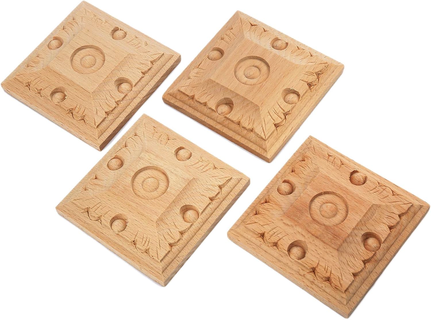 MUXSAM 4Pcs Wood Carved Square Corner Decal Wall Corner Inlaid Decal Carved Wood Wall Art (6#)(8 * 8cm) - Image 4