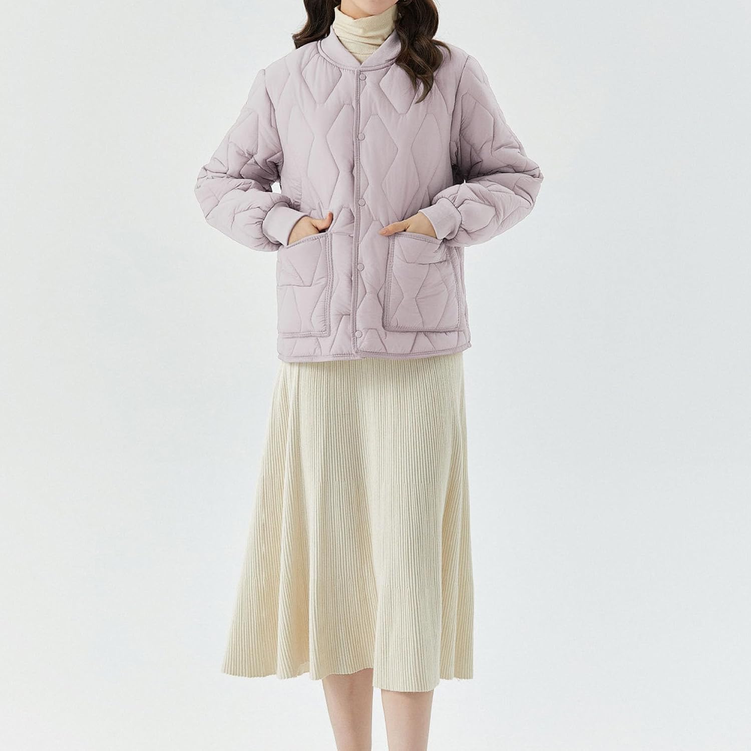 Women's Quilted Jacket Lightweight and Padded Trendy Coat Jacket Cute Casual Padded Coat with Pockets